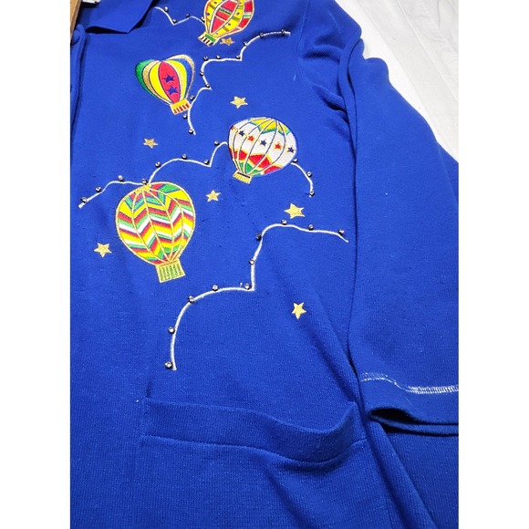 CST Sport Blue Hot Air‎ Balloon Embroidered Button Up Cardigan Sweater 2X - Picture 3 of 11
